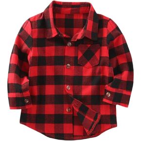 Kids Little Boys Girls Baby Long Sleeve Button Down Red Plaid Flannel Shirt Plaid Girl Boy 1T-6T