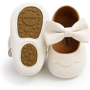 Baby Girl Mary Jane Flats Dress Shoes - Infant Newborn Shoes Anti-Slip Soft PU Leather Party School Wedding Princess Baby Girl Shoes 0-18M