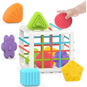 MINGKIDS 7 in1 Montessori Toys for Toddlers 1 Years,Shape Sorter Colorful Stacking and Pull String Toys,Car Travel Toys Christmas Birthday Gifts for Toddler Stocking Stuffer