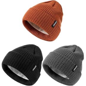 Baby Beanie Hat 3 Packs Toddler Girls Boys, Baby Hats Winter Warm Knitted Thermal with Fleece Lining, Kids Winter Hat