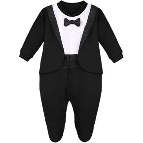 Lilax Baby Boy Gentleman Tuxedo Footie Christmas Holiday Outfit with Bow Tie