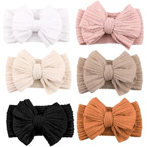 Niceye Handmade Baby Headbands Soft Stretchy Nylon Hair Bands with Bows for Newborn Infant Baby Toddler Girls- Pack of 6