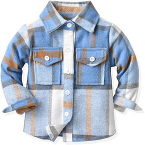 Feidoog Toddler Baby Boys and Girls Plaid Shirts Jacket Long Sleeve Lapel Button Down Shirt Top Outwear Clothes