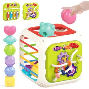 MINGKIDS 7 in1 Montessori Toys for Toddlers 1 Years,Shape Sorter Colorful Stacking and Pull String Toys,Car Travel Toys Christmas Birthday Gifts for Toddler Stocking Stuffer in Saudi Arabia
