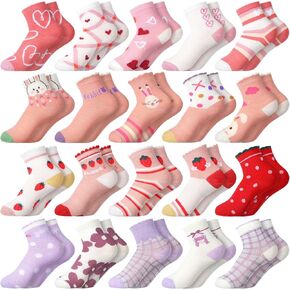 Bencailor 20 Pairs Cartoon Pattern Crew Socks Cute Patterns Ruffle Crew Socks Cotton Cute Socks for Kids Girls winter