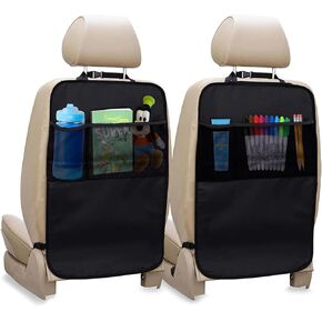Econour Car Seat Cover for Kids (2-Pack) | Premium Waterproof Fabric Back Seat Cover | Car Kick Mats with 3 Pocket Protector | Essential Car Seat Protector for Child Car Seat | Car Seat Protector