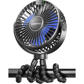 SWEETFULL Portable Stroller Fan with LED Display 4000mAh Battery Powered Mini Clip Fan, 4-Speed Rechargeable Small Personal Fan Handheld Desk Cooling Fan for Car Seat Crib Treadmill Travel-Black