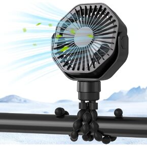 Portable Stroller Fan with Flexible Tripod, 3 Speeds Rechargeable Handheld Personal Fan, 360°Rotate Battery Operated Clip On Fan for Car Seat Crib Bike Treadmill Black