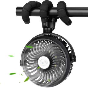 Stroller Fan Mini Portable Fan USB Personal Fan Long Working Handheld Fan 12pcs LED Camping Fan Batterry Operated Fan Clip on Fan for Stroller Travel (Black)