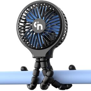 HomeLifairy Battery Operated Stroller Fan Flexible Tripod Clip On Fan with 3 Speeds and Rotatable Handheld Rechargeable Personal Portable Fan for Baby Car Seat Crib Bike Treadmill (Black)