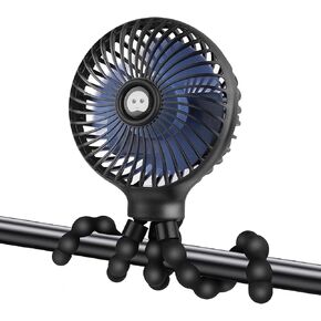 Portable Stroller Fan, With Flexible Tripod and 3 Speeds Clip On Car Seat Fan Mini Small Personal Handheld Battery Powered USB Fan, for Pram Crib Bike Treadmill Camping and Student Bed Desk