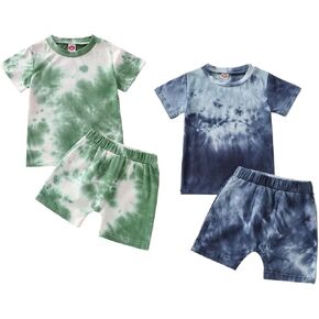 Toddler Baby Boy Summer Outfits Clothes Tie Dye Shirt and Short Set for Boys 4-Piece
