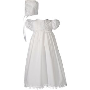 Girls 24" Poly Cotton Teardrop Lace Christening Baptism Gown with Bonnet
