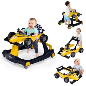 BABY JOY 4-in-1 Baby Walker, Foldable Activity Walker with Adjustable Height & Speed, Music, Lights, Anti-Rollover, Toddler Push Walker, Baby Walker with Wheels for Boys Girls 6-18 Months (Blue)