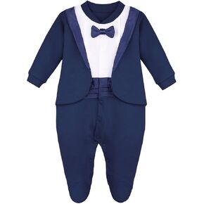 Lilax Baby Boy Gentleman Tuxedo Footie Christmas Holiday Outfit with Bow Tie
