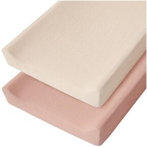 Konssy Muslin Changing Pad Cover for Baby Girls Boys, 100% Cotton Fitted Diaper Chang Table Covers, Soft Breathable Changing Pad Sheets, 2 Pack (Floral,Pink)