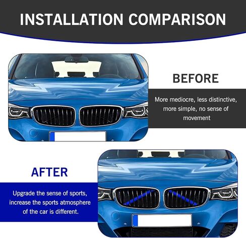 Pack-2 Car Front Grille Trim, 11.2" x 1.1" Waterproof Modified Sports Decorative Strips, Precise Fit Snap-on Front Grille Cover, Compatible with BMW 3 4 5 6 7 Series X1 X2 X3 X4 X5 (Red) in Saudi Arabia