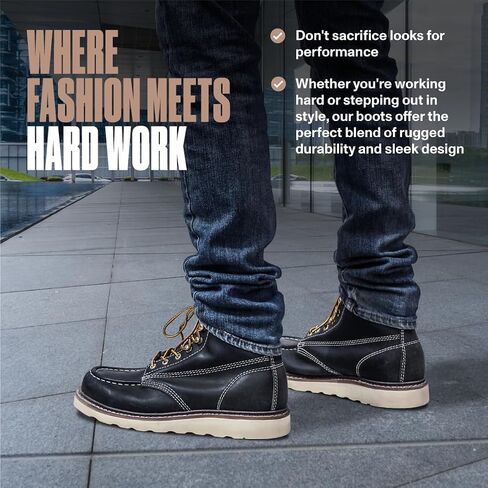أحذية عمل من EVER BOOTS"Weldor" للرجال Moc Toe Construction Work Boots إسفين ناعم عند أصابع القدم وخفيف الوزن in Kuwait