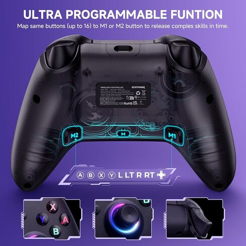 ECHTPower Wireless Switch Controller for Switch/PC/iOS/Android,1000mAh Switch Pro Controller with 9 Color RGB Light, Bluetooth Controllers with Macro Buttons, 6 Axis Gyro, Dual Vibration, Turbo in Kuwait