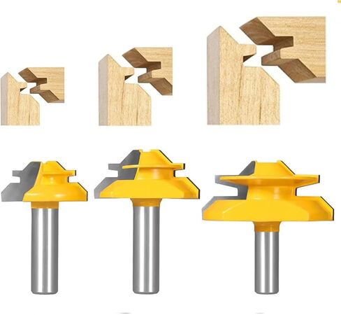 45 Degree Lock Miter Router Bit 3-Piece Set, for 31/64", 3/4"，1"，Cutting Height, 1/2 Inch Shank.Woodworking Tools Joint Router Bits 3PCS 1/2 Shank) in Kuwait