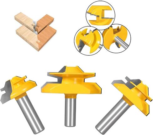 45 Degree Lock Miter Router Bit 3-Piece Set, for 31/64", 3/4"，1"，Cutting Height, 1/2 Inch Shank.Woodworking Tools Joint Router Bits 3PCS 1/2 Shank) in Kuwait