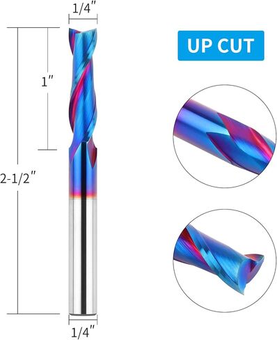 Spiral Router Bits Up Down Compression Bit 1/4 inch Cutting Diameter with Nano Blue Coated, 1/4 inch Shank Solid Carbide CNC End Mill for Wood Carving Engraver Milling Cutters in Kuwait