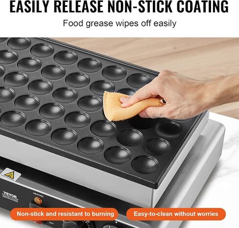 VEVOR 110V Mini Dutch Pancake Baker, 50PCS 1700W Commercial Electric Nonstick Waffle Maker Machine, 1.8 Inches Pancake Maker with 2 Thermostats & 2 Timers Separate Control, for Home and Restaurants in Saudi Arabia