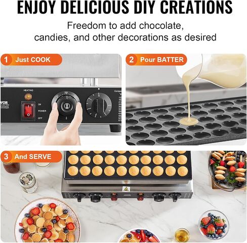 VEVOR 110V Mini Dutch Pancake Baker, 50PCS 1700W Commercial Electric Nonstick Waffle Maker Machine, 1.8 Inches Pancake Maker with 2 Thermostats & 2 Timers Separate Control, for Home and Restaurants in Saudi Arabia