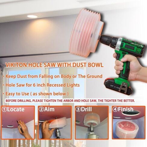 6.25 Hole Saw for Recessed Lights Can Lights, 6-1/4 Inch Hole Cutter with Dust Bowl Catcher for Led Recessed Lighting 6 Inch and Wood Metal Drywall, Bi-Metal Construction in Saudi Arabia