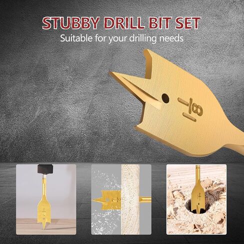 7PCS Titanium Coating Stubby Spade Drill Bit Set in SAE, Paddle Hole Drill Bit Set for Woodworking in Saudi Arabia