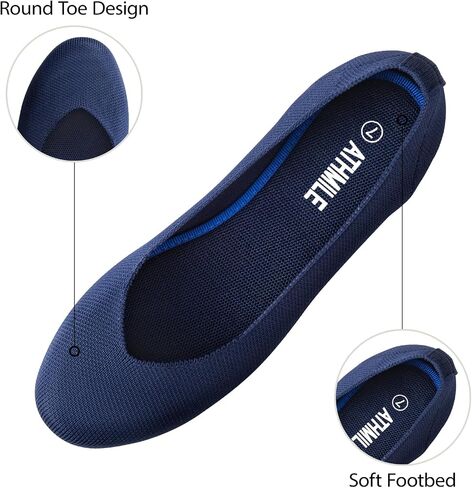 ATHMILE Women's Flat Ballet Shoes Knit Flat Shoes for Women Round Toe | Slip on Women Flats for Dressy Casual Office Work Wedding Comfort Soft in Saudi Arabia