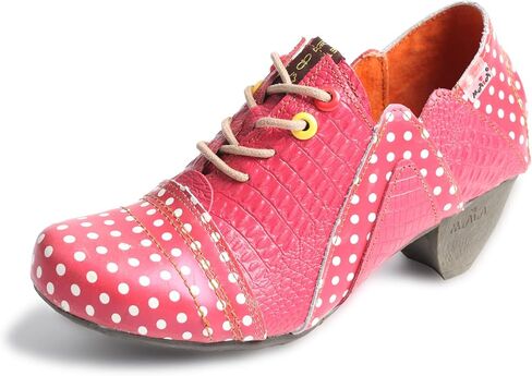 TMA EYES Women's Retro Polka Dot Leather Booties Low Heel Lace Up Women's Ankle Boots in Kuwait