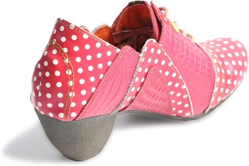 TMA EYES Women's Retro Polka Dot Leather Booties Low Heel Lace Up Women's Ankle Boots in Kuwait