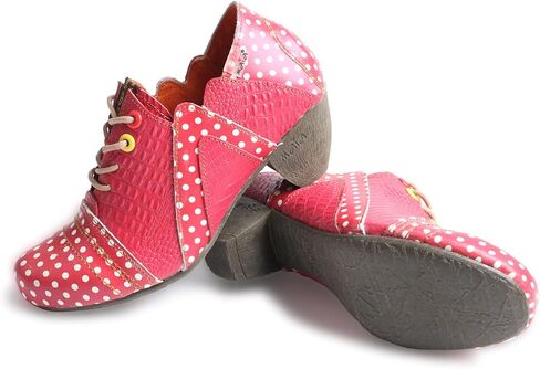 TMA EYES Women's Retro Polka Dot Leather Booties Low Heel Lace Up Women's Ankle Boots in Kuwait