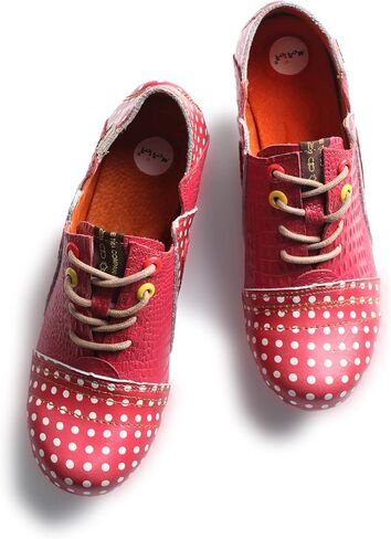 TMA EYES Women's Retro Polka Dot Leather Booties Low Heel Lace Up Women's Ankle Boots in Kuwait