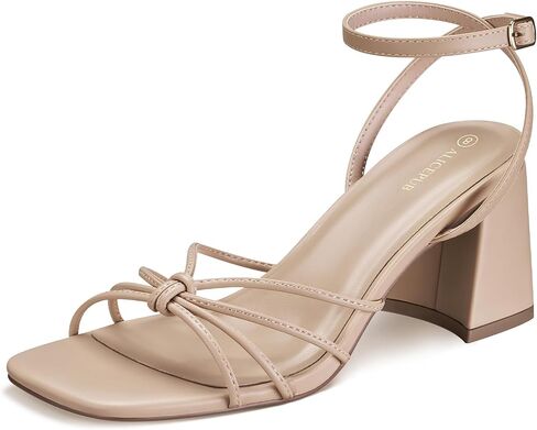 ALICEPUB Women's Chunky Block Heels Strappy Heels Square Open Toe Heeled Sandals Short Heels Comfortable Dressy Shoes Wedding Bridal Party in Saudi Arabia