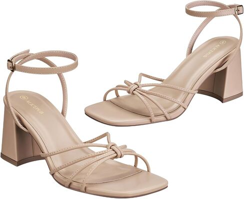 ALICEPUB Women's Chunky Block Heels Strappy Heels Square Open Toe Heeled Sandals Short Heels Comfortable Dressy Shoes Wedding Bridal Party in Saudi Arabia