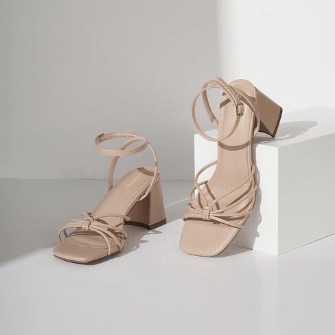 ALICEPUB Women's Chunky Block Heels Strappy Heels Square Open Toe Heeled Sandals Short Heels Comfortable Dressy Shoes Wedding Bridal Party in Saudi Arabia
