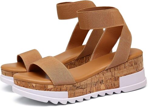 katliu Women's Wedge Platform Sandals Elastic Ankle Strap Cork Platform Sandals in Saudi Arabia