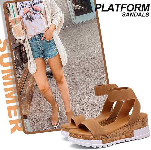 katliu Women's Wedge Platform Sandals Elastic Ankle Strap Cork Platform Sandals in Saudi Arabia
