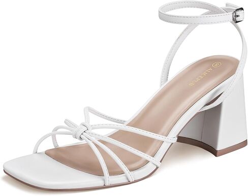 ALICEPUB Women's Chunky Block Heels Strappy Heels Square Open Toe Heeled Sandals Short Heels Comfortable Dressy Shoes Wedding Bridal Party in Saudi Arabia