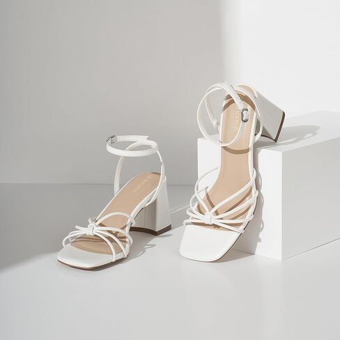 ALICEPUB Women's Chunky Block Heels Strappy Heels Square Open Toe Heeled Sandals Short Heels Comfortable Dressy Shoes Wedding Bridal Party in Saudi Arabia