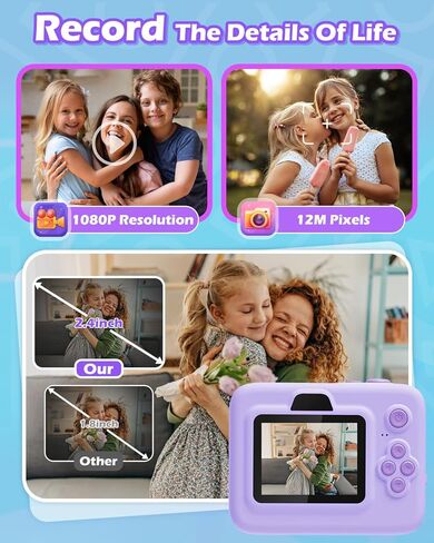 ألعاب كاميرا فورية للأعمار من 3 إلى 12 عامًا للفتيات والأولاد وأفكار هدايا حفلات أعياد الميلاد - شاشة IPS مقاس 2.4 بوصة وكاميرا رقمية للأطفال مع مسجل فيديو بدقة 1080 بكسل وبطاقة SD بسعة 32 جيجابايت مع 3 لفات ورقية باللون الأرجواني in Kuwait
