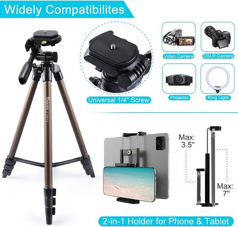 Endurax 60'' Camera Tripod Camera Stand for Canon Rebel Eos Nikon DSLR, Travel Tripods for Phone Tablet with Remote Black | Tripod Stand for Canon/Nikon/Sony DSLR；360° Pan head, Quick-Release & Bubble Level；Lightweight Aluminum with Carry Bag in Saudi Arabia