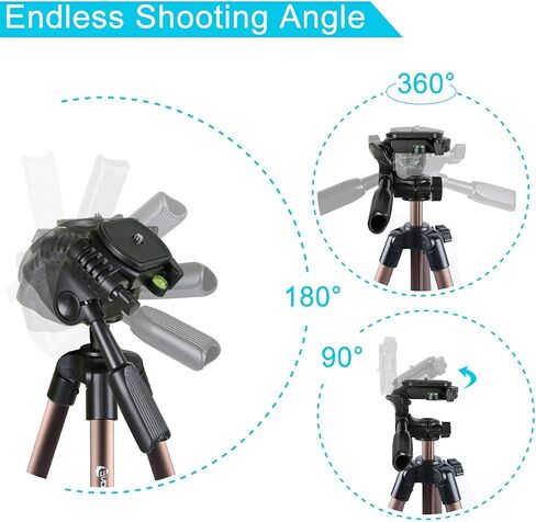 Endurax 60'' Camera Tripod Camera Stand for Canon Rebel Eos Nikon DSLR, Travel Tripods for Phone Tablet with Remote Black | Tripod Stand for Canon/Nikon/Sony DSLR；360° Pan head, Quick-Release & Bubble Level；Lightweight Aluminum with Carry Bag in Saudi Arabia