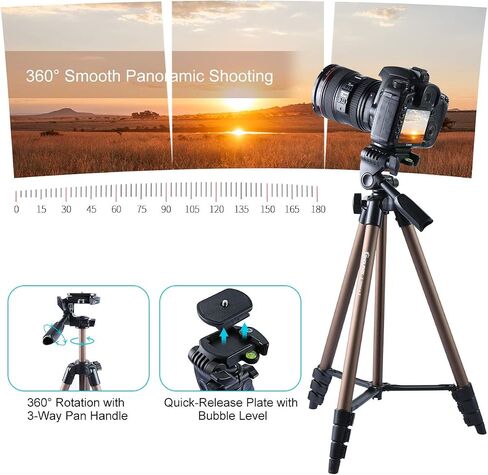 Endurax 60'' Camera Tripod Camera Stand for Canon Rebel Eos Nikon DSLR, Travel Tripods for Phone Tablet with Remote Black | Tripod Stand for Canon/Nikon/Sony DSLR；360° Pan head, Quick-Release & Bubble Level；Lightweight Aluminum with Carry Bag in Saudi Arabia