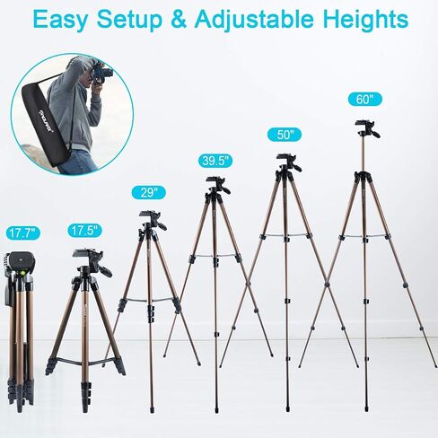 Endurax 60'' Camera Tripod Camera Stand for Canon Rebel Eos Nikon DSLR, Travel Tripods for Phone Tablet with Remote Black | Tripod Stand for Canon/Nikon/Sony DSLR；360° Pan head, Quick-Release & Bubble Level；Lightweight Aluminum with Carry Bag in Saudi Arabia
