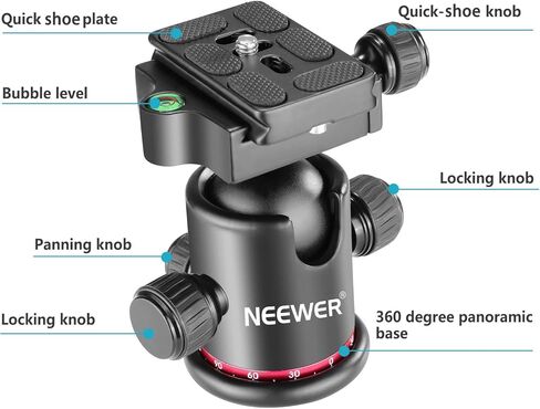 NEEWER 36MM Tripod Ball Head 360° Panoramic Metal with Arca Type Quick Release Plate, 1/4" Screw 3/8" Thread Mount, Max Load 17.6lb/8kg, Tripod Head for Monopod, Slider, DSLR Camera, Camcorder (Red) in Saudi Arabia