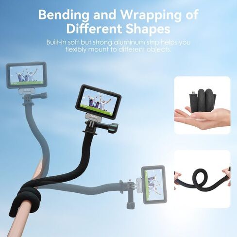 Flexible Mount Clamp for GoPro Insta360 Hero 12/11/10/9/8/Akaso EK7000/Insta360 X4/X3 More Action Camera, Tripod Stand Neck Holder Selfie Stick for Tube, Treadmill, Stroller, Car, Desk in Saudi Arabia