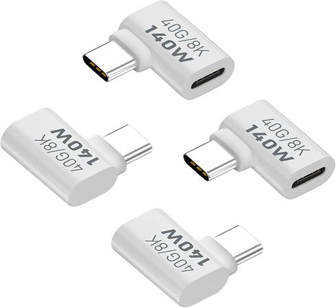 90 Degree Right Angle USB C Adapter, 40Gbps 140W 90 Degree USB C Male to Female Connector Extender Suitable for 8K@60Hz for MacBook, iMac, iPad, Tablet, Phones and More. (4 Pack) in Saudi Arabia
